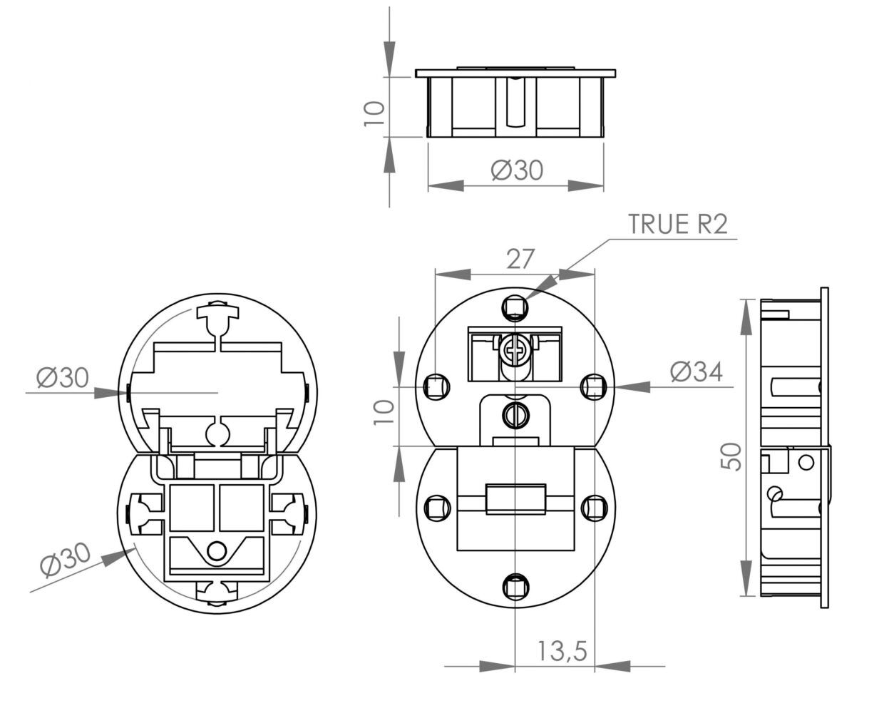 Set : 2 pièces de charnière d'abattant UMAXO® pour meubles - ferrure d'abattant, amovible. Charnière de mobilier 15.09.076 pour vissage, porte-rabat, charnière d’entrée, charnière de compartiment en barre pour rabats en bois, couvercle en bois et rabats pour meubles, par SISO Danemark – Image 2