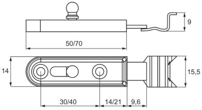 Loquet de meubles 2 pièces avec curseur de bouton, droit, avec plaque de gâche. Serrures coulissantes de haute qualité d’UMAXO® – Image 2