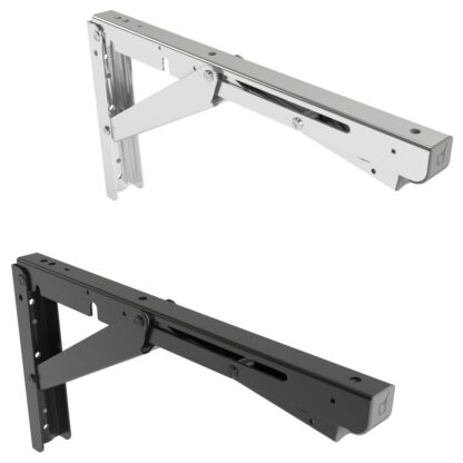 2 supports de table pliants pour charges lourdes EB-303 de haute qualité en acier inoxydable. Une paire de consoles pliantes jusqu'à 150kg de charge. Supports de volets de ROCA / Sugatsune