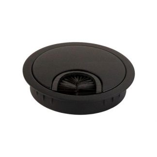 Passe-câbles de haute qualité en zamak, Ø 60 mm pour bureau avec joint-brosse, finition : noir. Guide-câbles de table Passage de câbles de SISO / Danemark