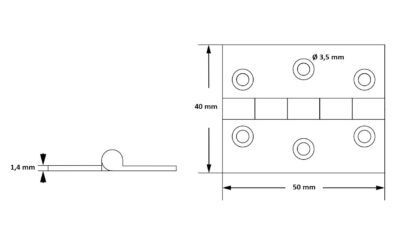 2 charnières de meuble de haute qualité en laiton, percées, 50x40x1,4 mm ; sablées – Image 4