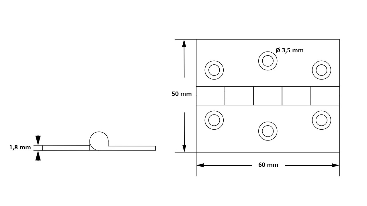 2 charnières de meubles de haute qualité en laiton, perforées, 60x50x1,8 mm ; polies. Ruban adhésif pour meubles 15.13.125 de SISO Denmark – Image 4