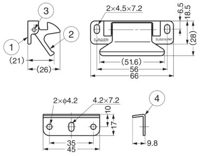 Serrure à levier en acier inoxydable, loquet à doigts en acier inoxydable SUS316 (V4A), avec contre-plaque, LL-66S de SUGATSUNE / Lamp (Japon) – Image 4
