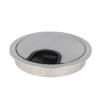 Passage de câbles massif de haute qualité en zamak, Ø80 mm pour bureau avec joint brosse, surface : aspect inox. Guide-câbles de table Passage de câbles de SISO / Danemark