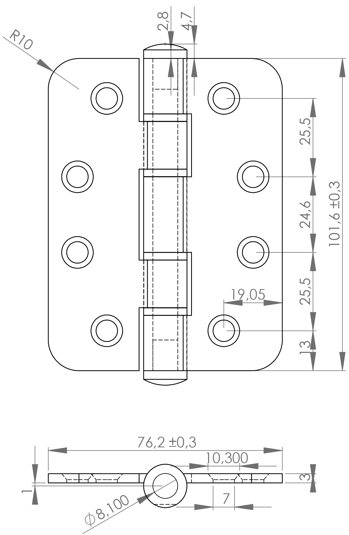 2 charnières de porte SISO / UMAXO® de haute qualité en acier inoxydable massif de 102 mm, avec coins arrondis, incl. vis. Paumelle pour portes lourdes. Charnière en acier inoxydable SUS304 (V2A), épaisseur du matériau 3mm – Image 2