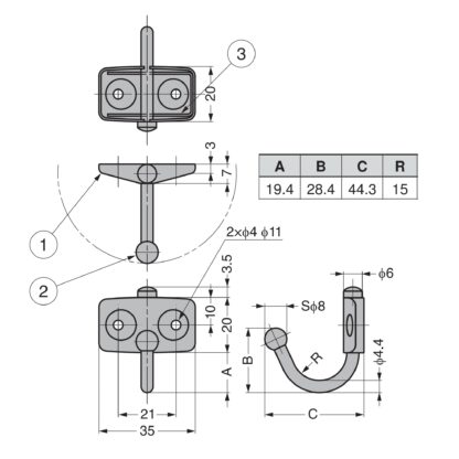 2 crochets pivotants de haute qualité en acier inoxydable pour montage mural, grand. Convient également pour les camping-cars et les bateaux. Crochet en acier inoxydable TK-45 de Sugatsune / Lamp (Japon) – Image 3