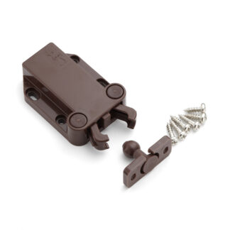 Loqueteau de pression non magnétique MC-37F de SUGATSUNE / Lamp (Japon). Gâche à ressort, loquet tactile automatique pour meubles à visser avec contre-pièce et vis - Marron