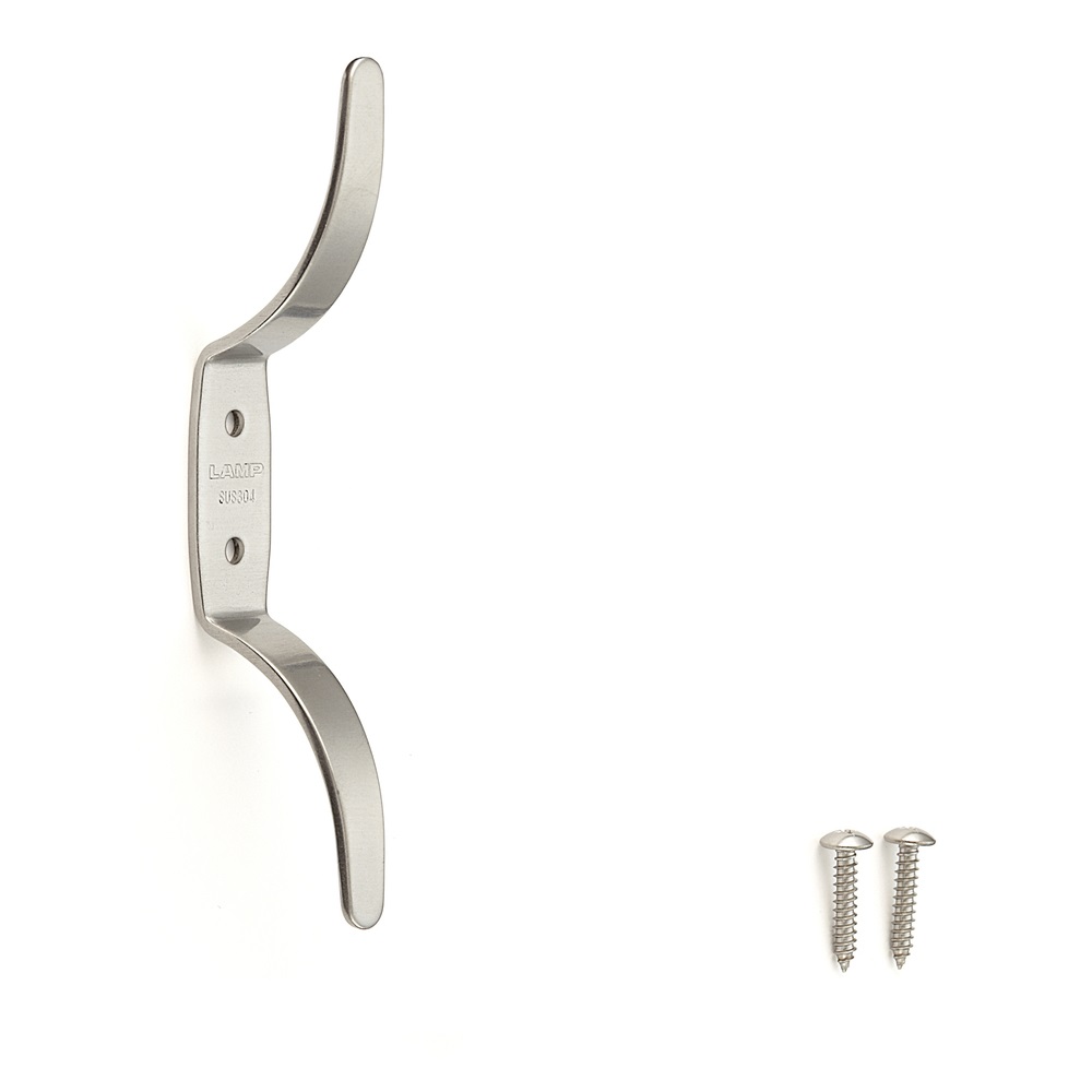 Crochet double de haute qualité en acier inoxydable V2A pour montage mural, convient pour l'enroulement de cordes. Crochet en acier inoxydable RB-102 de Sugatsune / LAMP® (Japon)