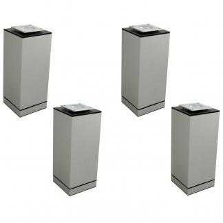 Pieds de meubles design, jeu de 4 pièces, profil carré: 40 x 40mm, couleur: Alu Silver, en aluminium, 3 dimensions, incl. Plaque à visser d’UMAXO