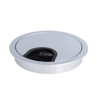 Passage de câbles massif de haute qualité en zamak, Ø80 mm pour bureau avec joint brosse, surface : aspect aluminium. Guide-câbles de table Passage de câbles de SISO / Danemark