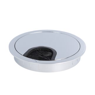 Passe-câble massif de haute qualité en zamak, Ø80 mm pour bureau avec joint brosse, surface : chromée. Guide-câbles de table Passage de câbles de SISO / Danemark