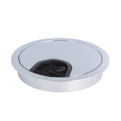 Passe-câble massif de haute qualité en zamak, Ø80 mm pour bureau avec joint brosse, surface : chromée. Guide-câbles de table Passage de câbles de SISO / Danemark