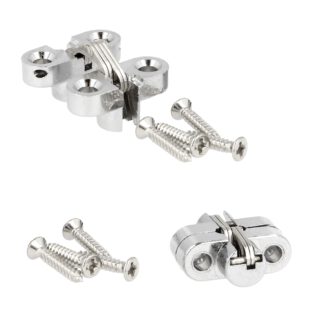 2 pièces de charnière croisée invisible 25mm en zamak avec surface en acier inoxydable. Bande de meuble invisible de UMAXO®, pliable à 180°. Charnière de meuble cachée à encastrer