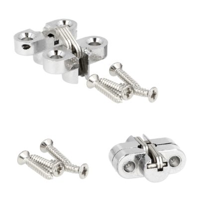 2 pièces de charnière croisée invisible 25mm en zamak avec surface en acier inoxydable. Bande de meuble invisible de UMAXO®, pliable à 180°. Charnière de meuble cachée à encastrer
