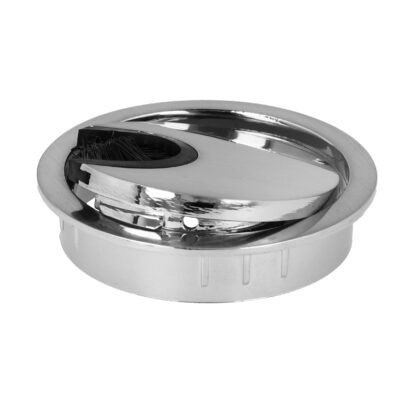 Passe-câble de haute qualité en zamak, ⌀60 mm (2-3/8") pour bureau avec joint à brosse, surface : aspect acier inoxydable. Guide-câbles de table Passage de câbles de SISO / Danemark – Image 2