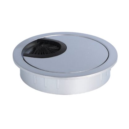 Passage de câbles de haute qualité en zamak, Ø 60 mm pour bureau avec joint brosse, surface : look aluminium. Guide-câbles de table Passage de câbles de SISO / Danemark – Image 3