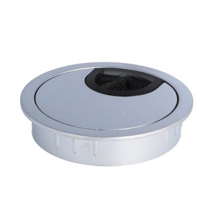 Passage de câbles de haute qualité en zamak, Ø 60 mm pour bureau avec joint brosse, surface : look aluminium. Guide-câbles de table Passage de câbles de SISO / Danemark – Image 2