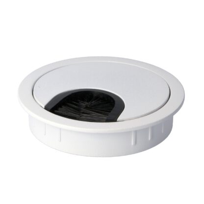 Passage de câbles de haute qualité en zamak, Ø 60 mm pour bureau avec joint brosse, finition : blanc. Guide-câbles de table Passage de câbles de SISO / Danemark