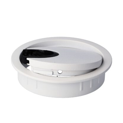 Passage de câbles de haute qualité en zamak, Ø 60 mm pour bureau avec joint brosse, finition : blanc. Guide-câbles de table Passage de câbles de SISO / Danemark – Image 2