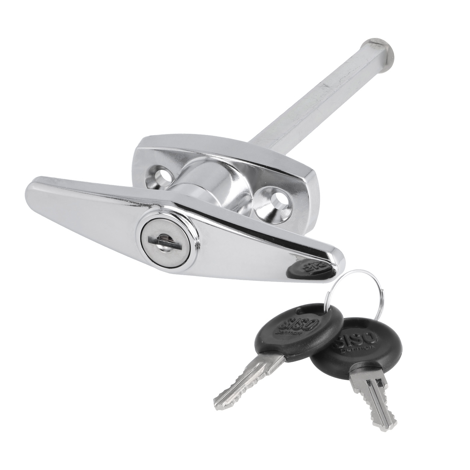 Poignée de porte de garage verrouillable de haute qualité avec cylindre de fermeture, en zamak, avec carré de 8 mm et deux clés, pour montage frontal, design : à verrouillage différent, 14.08.052-0. Poignée transversale en zamak pour porte de garage