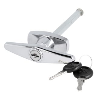 Poignée de porte de garage verrouillable de haute qualité avec cylindre de fermeture, en zamak, avec carré de 8 mm et deux clés, pour une fixation intérieure, design : à verrouillage différent, 14.08.054-0. Poignée transversale en zamak pour porte de