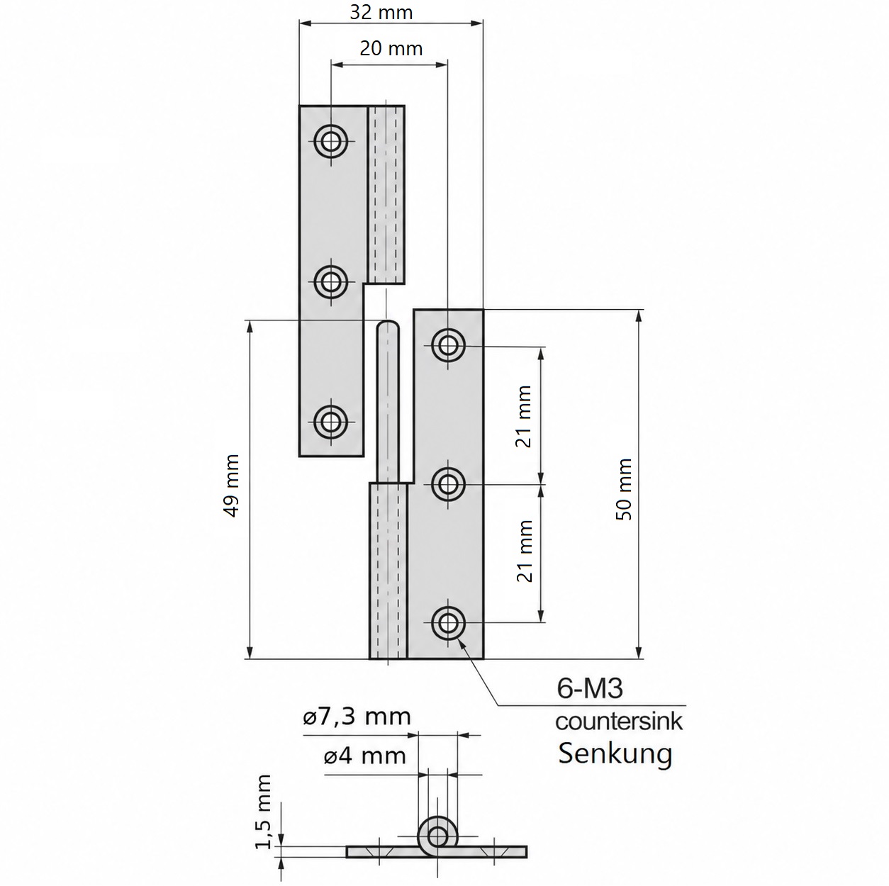Charnière à poster de haute qualité en 2 pièces, en acier inoxydable SUS304, capacité de charge : 7 kg (16 lbs), 50 mm (1-31/32"), version : gauche, B-1004-3-L. Charnière robuste à relevage pour portes, trappes de maintenance et bien plus encore, par TAKIGEN (Japon) – Image 2