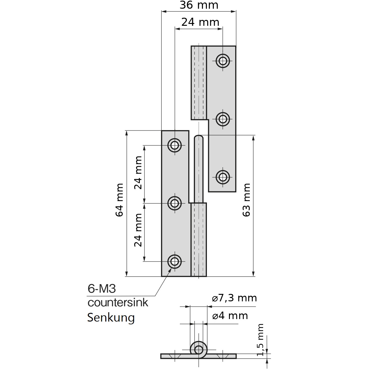 Charnière à affiche de haute qualité en 2 pièces, en acier inoxydable SUS304, capacité de charge : 10 kg (23 lbs), 64 mm (2-33/64"), version : droite, B-1004-2-R. Charnière robuste à relevage pour portes, trappes de maintenance et bien plus encore, par TAKIGEN (Japon) – Image 2