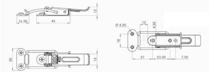 4 pièces de fermeture de pince de table coulissante en acier, galvanisée, réglable, avec deux verrous de position, 70 mm (2.8 ») 24.03.003-6. Fermeture de tension Catch #22 en acier, galvanisé, pour table extensible, boîte, boîtier d’instrument, plan – Image 3