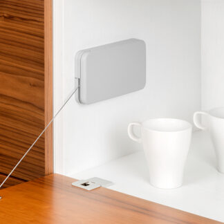 Porte-rabat de compartiment à barres de haute qualité avec amortisseur à fermeture amortie et mécanisme de fermeture automatique, incl. Capuchon et vis de fixation, capacité de charge : 4 kg, surface : gris, 1009521. Support de rabat à fil de traction pou