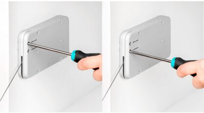 Porte-rabat de compartiment à barres de haute qualité avec amortisseur à fermeture amortie et mécanisme de fermeture automatique, incl. Capuchon et vis de fixation, capacité de charge : 4 kg, surface : blanche, 1009521. Support de rabat à fil de traction  – Image 4