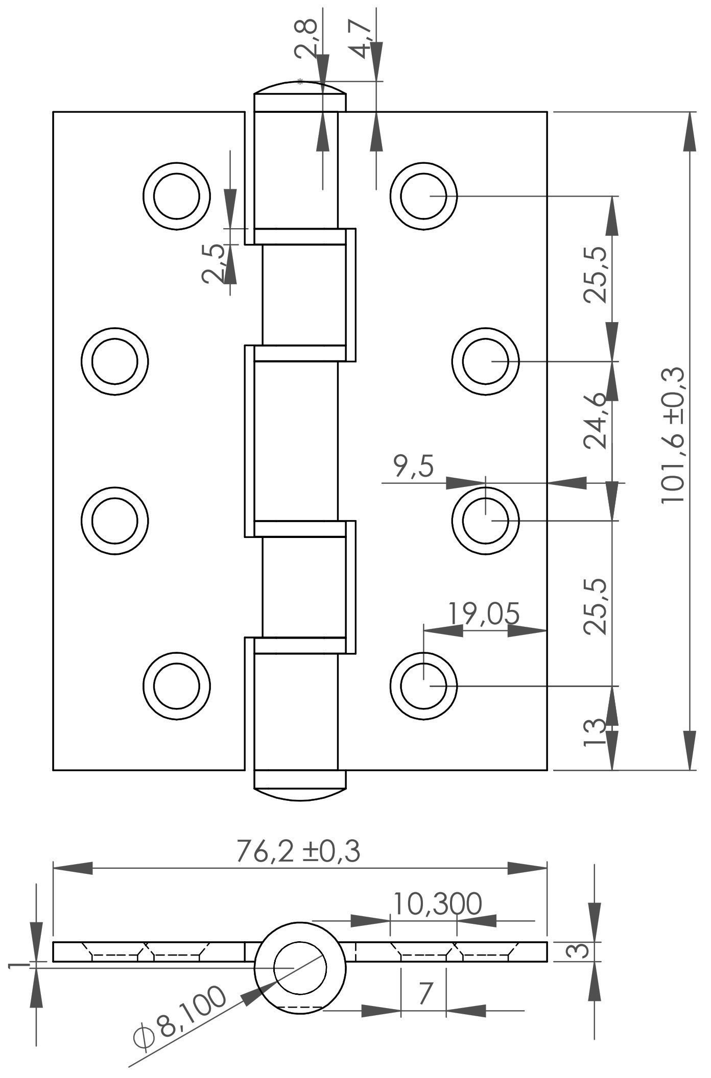 2 charnières de porte UMAXO® en acier inoxydable de haute qualité, 102mm, forme carrée, incl. vis. Paumelle pour portes lourdes. Charnière en acier inoxydable SUS304 (V2A), épaisseur du matériau 3mm – Image 3