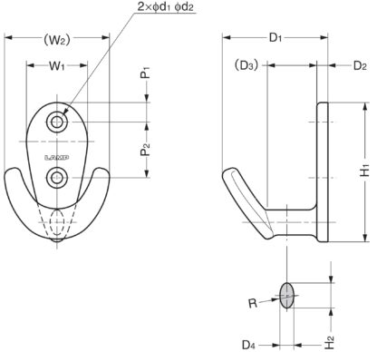 Double crochet de haute qualité, en acier inoxydable SUS316 de haute qualité, surface : poli brillant, 72 mm (2,9"), EU-72. Crochets muraux doubles pour armoire, salle de bain, espace extérieur, piscine et bien plus encore, par Sugatsune / LAMP® (Japon) – Image 2