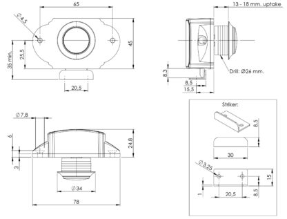 Fermeture à bouton-poussoir robuste avec fonction poignée, en ABS, surface : nickelée, version : ronde, 14.03.048-0. Bouton-poussoir compact pour caravane, yacht, caravane, bateau, porte d’armoire, tiroir et bien plus encore, de SISO Denmark – Image 3
