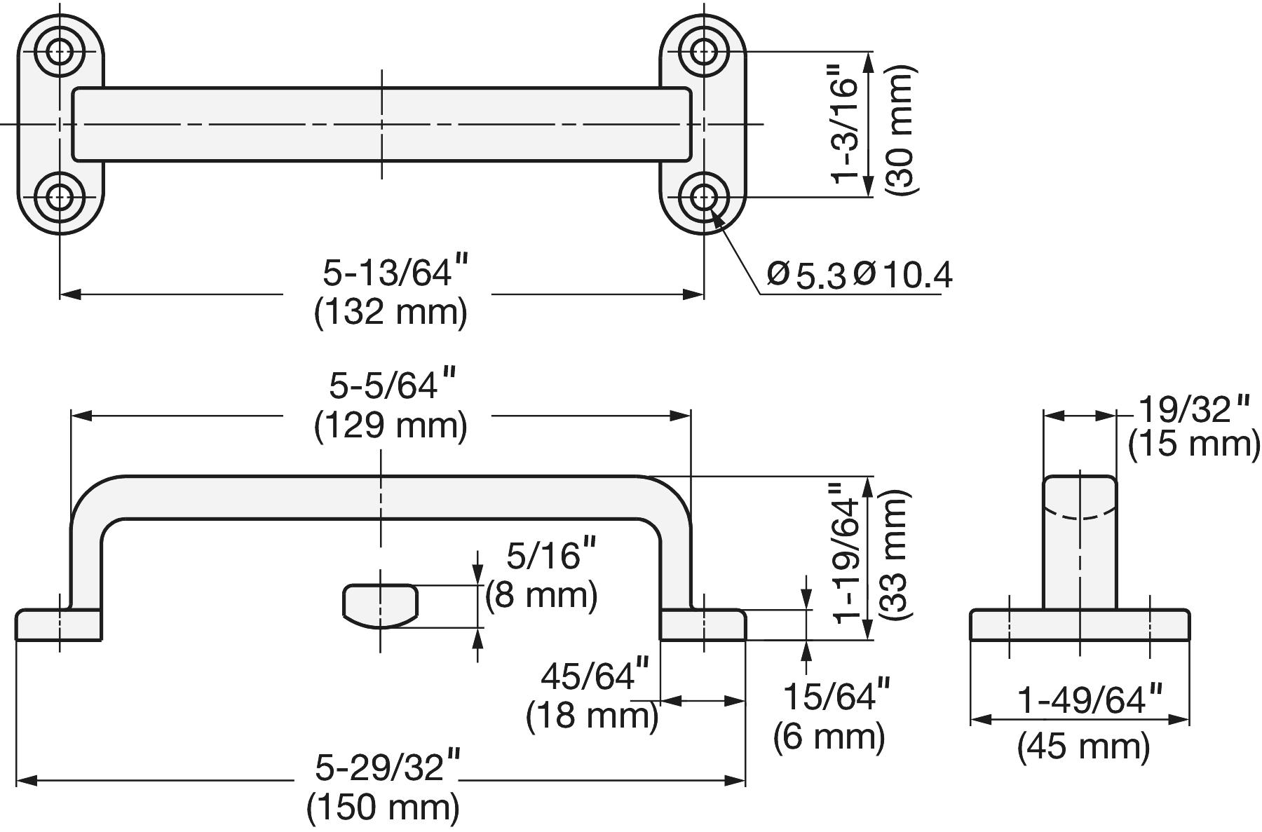 Poignée en acier inoxydable V2A (SUS304), 150 mm (6″) FT-150. Poignée en acier inoxydable massif de haute qualité en acier inoxydable V2A (SUS304), poli miroir avec quatre trous de montage, pour navires, bateaux, yachts, cuisines en acier inoxydable par Sugatsune / LAMP® (Japon) – Image 2