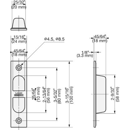 Poignée en acier inoxydable, V2A (SUS304), 100 mm (4″) YK-W100. Coque de poignée en acier inoxydable de haute qualité en acier inoxydable V2A (SUS304), mat satiné, pour portes coulissantes, portes, salles de bains, navires, environnements humides de Sugatsune / LAMP® (Japon) – Image 2