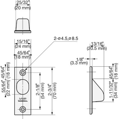 Coque en acier inoxydable, V2A (SUS304), 70 mm (2,8") YK-70. Coque de poignée en acier inoxydable de haute qualité en acier inoxydable V2A (SUS304), satiné mat, pour portes, portes coulissantes, salles de bains, bateaux, environnements humides par Sugatsune / LAMP® (Japon) – Image 2