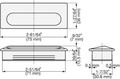 Poignée en acier inoxydable SUS304 pour l’insertion, noir, 75 mm (2-15/16") UT-75. Coque de poignée insérable en acier inoxydable V2A, satiné mat, pour tiroirs, armoires, environnements humides, bateaux, bateaux de Sugatsune / LAMP® (Japon) – Image 3