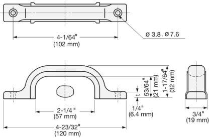 Poignée caoutchouc en acier inoxydable V2A (SUS304), 120 mm (4.8″) US-120S. Poignée en caoutchouc en acier inoxydable de haute qualité en acier inoxydable V2A (SUS304), mat satiné, pour navires, bateaux, environnements humides de Sugatsune / LAMP® (Japon) – Image 2