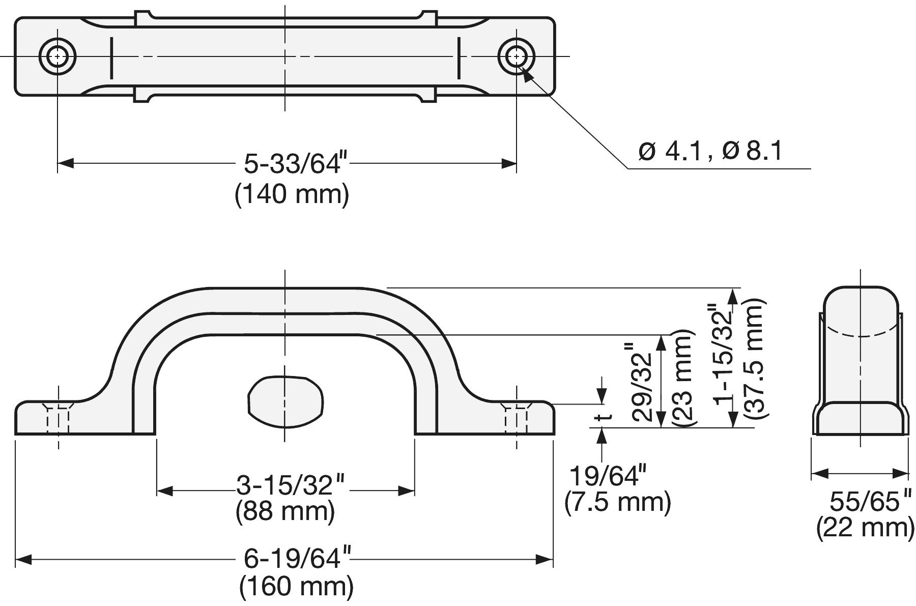 Poignée caoutchouc en acier inoxydable V2A (SUS304), 160 mm (6.3″) US-160S. Poignée en caoutchouc en acier inoxydable de haute qualité en acier inoxydable V2A (SUS304), mat satiné, pour navires, bateaux, environnements humides de Sugatsune / LAMP® (Japon) – Image 2