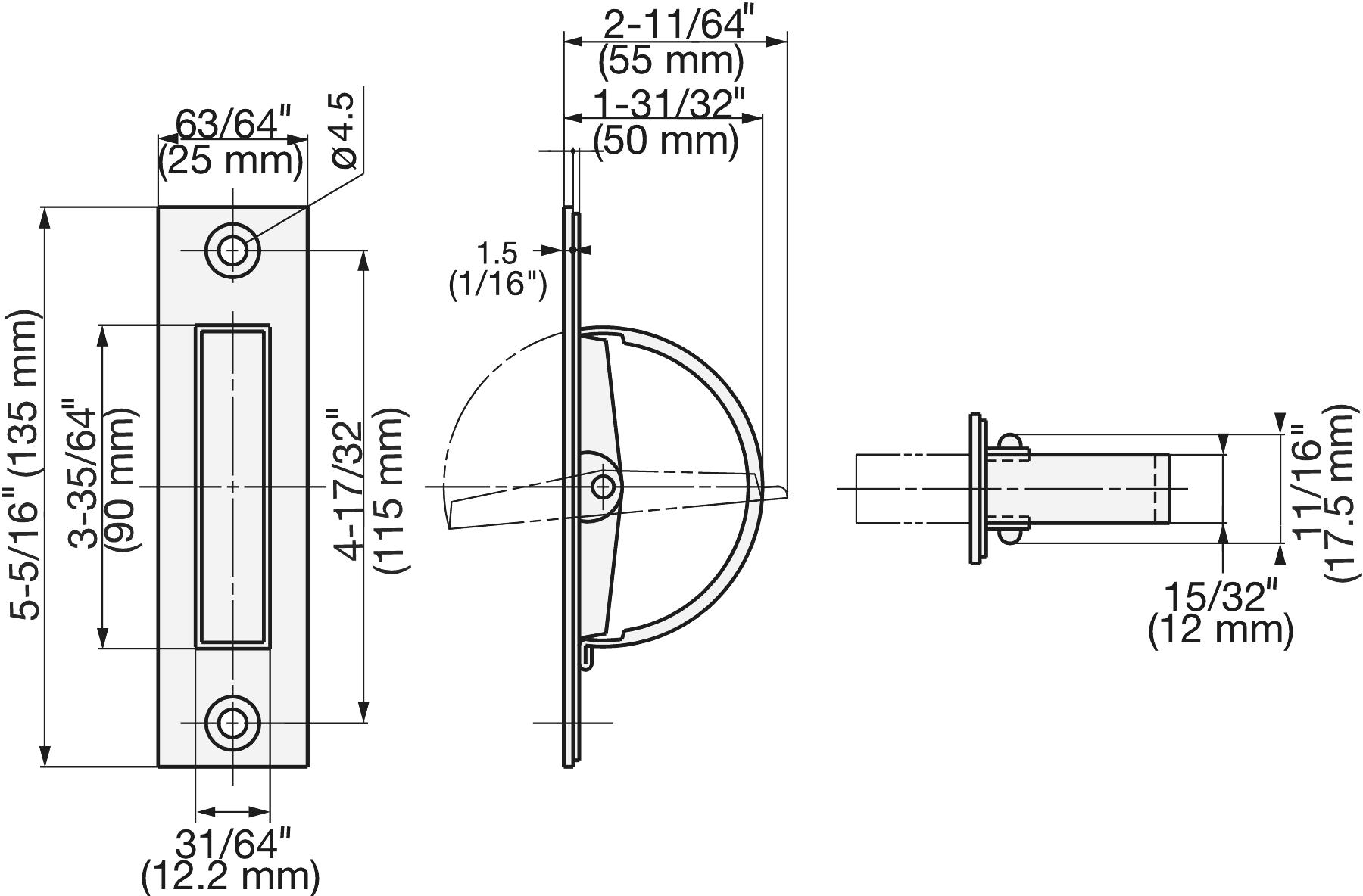 Poignée pliante en acier inoxydable SUS304, 135 mm (5-5/16") HR-135S. Poignée pliante rotative en acier inoxydable en acier inoxydable V2A, mat satiné, pour trappe de visite, porte de visite, porte de maintenance, environnement humide, bateau, caravane par Sugatsune / LAMP® (Japon) – Image 2