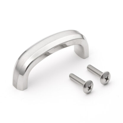 Poignée en acier inoxydable V2A (SUS304), 80 mm (3.2 ») XL-CUR80TT. Poignée en acier inoxydable massif en SUS304 (V2A), mate et polie, pour meubles de salle de bain, environnement humide, navire, caravane, zone médicale, meubles de cuisine, par Sugat