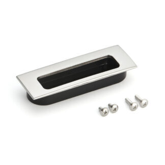 Coquille de poignée en acier inoxydable V4A, 114 mm (4,5″) HH-K. Coque de poignée en acier inoxydable inoxydable V4A (SUS316, 1.4401) pour montage sur tôle et bois pour des applications marines, extérieures, humides, difficiles et hautement corrosives par Sugatsune / LAMP® (Japon)