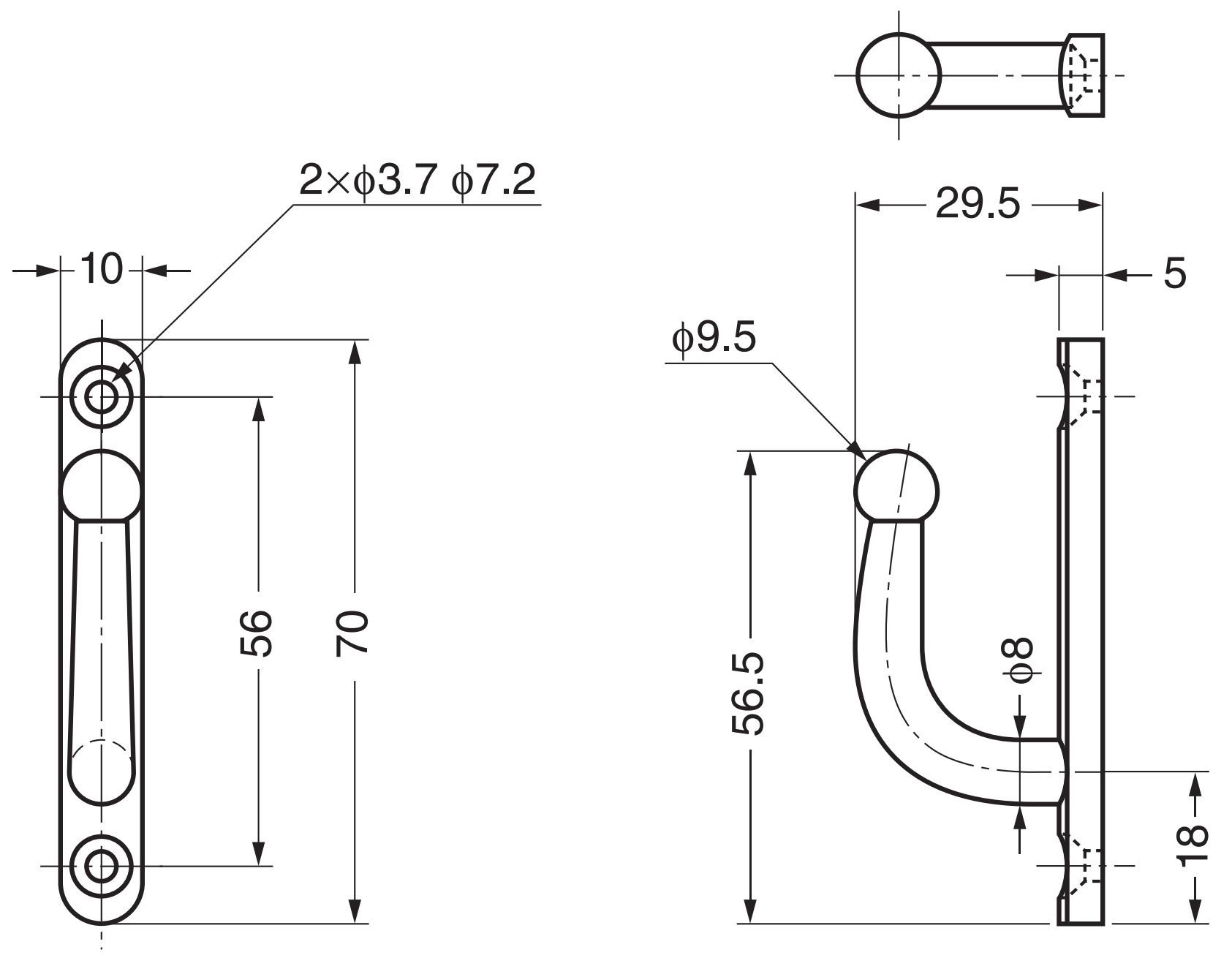 Crochet en acier inoxydable de haute qualité pour montage mural, avec boule à l’extrémité du crochet, en acier inoxydable massif, 70 mm (2,8"), KB-F-70. Crochets muraux en acier inoxydable pour environnement humide, extérieur, construction navale et bien – Image 2