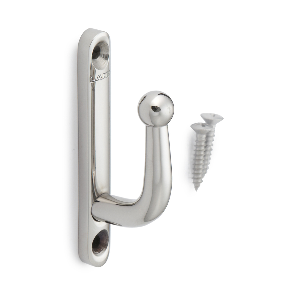 Crochet en acier inoxydable de haute qualité pour montage mural, avec boule à l’extrémité du crochet, en acier inoxydable massif, 70 mm (2,8"), KB-F-70. Crochets muraux en acier inoxydable pour environnement humide, extérieur, construction navale et bien