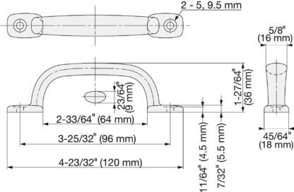 Poignée de meuble en acier inoxydable SUS316, 120 mm (4,8″) 2LC-120. Poignée en acier inoxydable V4A (SUS316) de qualité supérieure, sans corrosion, pour des installations de haute qualité, ainsi que pour une utilisation en extérieur, dans des environnements humides, rugueux et hautement corrosifs de Sugatsune / LAMP® (Japon) – Image 2