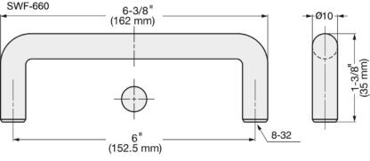Poignée de meuble en acier inoxydable SUS316, 162 mm (6,4″) SWF-660. Poignée en arc, fabriquée à partir du meilleur acier inoxydable V4A (SUS316) sans corrosion pour des installations de haute qualité, ainsi que pour une utilisation en extérieur, dans des environnements humides, rugueux et hautement corrosifs de Sugatsune / LAMP® (Japon) – Image 2