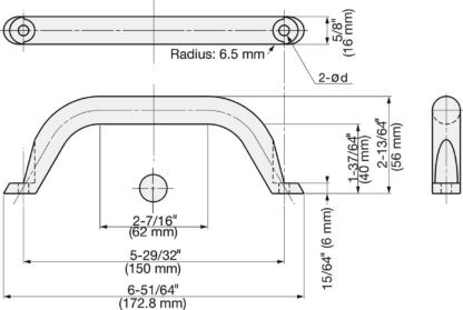Poignée de meuble en acier inoxydable SUS316, 172,8 mm (6,9″) MG-150. Poignée solide et stable en acier inoxydable V4A (SUS316) de qualité supérieure pour les installations de haute qualité, les espaces extérieurs, les environnements humides, rugueux et hautement corrosifs de Sugatsune / LAMP® (Japon) – Image 2