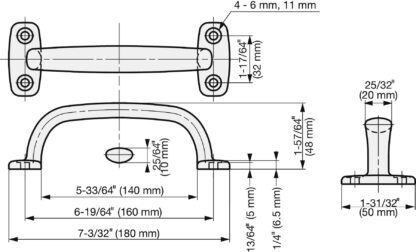 Poignée de meuble en acier inoxydable SUS316, 180 mm (7,1″) 4LC-180. Poignée en acier inoxydable V4A (SUS316) de qualité supérieure, sans corrosion, pour des installations de haute qualité, ainsi que pour une utilisation en extérieur, dans des environnements humides, rugueux et hautement corrosifs de Sugatsune / LAMP® (Japon) – Image 2