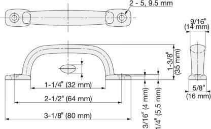 Poignée de meuble en acier inoxydable SUS316, 80 mm (3,2″) 2LC-80. Poignée en acier inoxydable V4A (SUS316) de qualité supérieure, sans corrosion, pour des installations de haute qualité, ainsi que pour une utilisation en extérieur, dans des environnements humides, rugueux et hautement corrosifs de Sugatsune / LAMP® (Japon) – Image 2