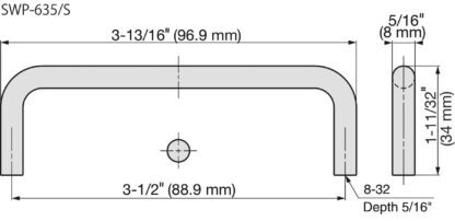 Poignée de meuble en acier inoxydable SUS316, 96,9 mm (3,9″) SWP-635/S. Poignée en arc, fabriquée à partir du meilleur acier inoxydable V4A (SUS316) sans corrosion pour des installations de haute qualité, ainsi que pour une utilisation en extérieur, dans des environnements humides, rugueux et hautement corrosifs de Sugatsune / LAMP® (Japon) – Image 2